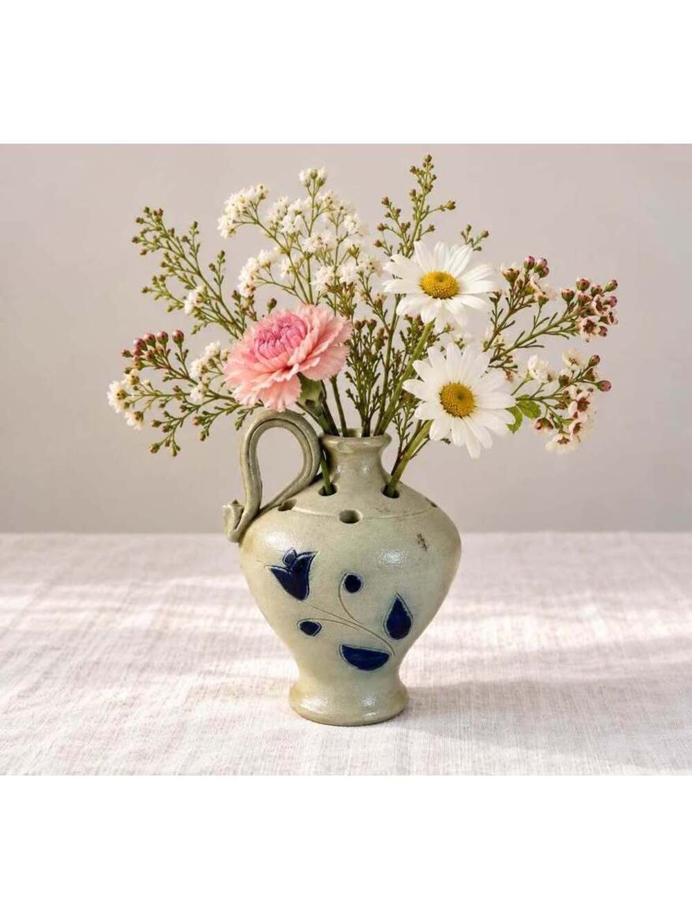Vintage Williamsburg Pottery Salt Glaze Stoneware Flower Frog Vase 4.5”